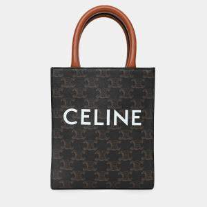 Pre Owned Celine 2021 Brown Canvas/Leather Mini Triomphe Vertical Cabas Tote with Strap
