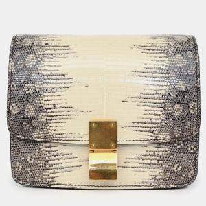 مملوكة مسبقًا Celine Grey/Cream Lizard Small Classic Box Shoulder Bag