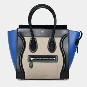 مملوكة مسبقًا Celine Black/Blue/Taupe Leather Micro Luggage Bag