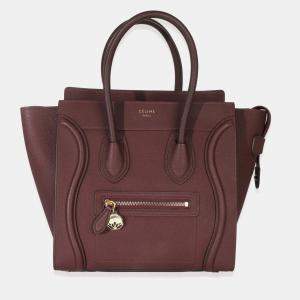 مملوكة مسبقًا Celine Burgundy Drummed Calfskin Micro Luggage Tote