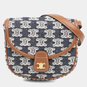 Pre Owned حقيبة كروس بودي بميني تريومف قماش وجلد عجل بني أزرق سيلين