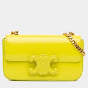 مملوكة مسبقًا Celine Yellow Calfskin Cuir Triomphe Chain Shoulder Bag
