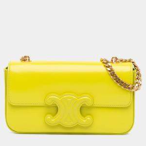 Pre Owned Celine Yellow Calfskin Cuir Triomphe Chain Shoulder Bag