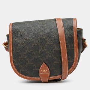 مملوكة مسبقًا Celine Brown Medium Triomphe Coated Canvas Folco Crossbody