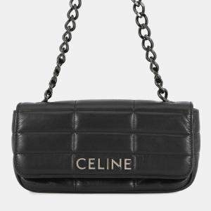 مملوكة مسبقًا Celine Mono Chrome Chain shoulder Bag Black Leather