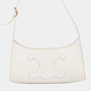 مملوكة مسبقًا Celine Cuir Triomphe Shoulder Bag White Leather