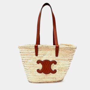 مملوكة مسبقًا Celine Beige/Brown Raffia Triumph Raffia Tote Bag