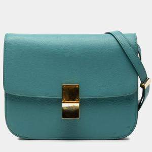 Pre Owned حقيبة بوكس كلاسيك جلد عجل وسط زرقاء سيلين