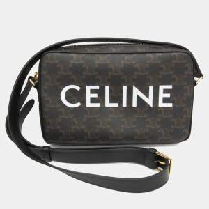 مملوكة مسبقًا Celine Triomphe Medium Coated Canvas Leather Messenger Bag Brown