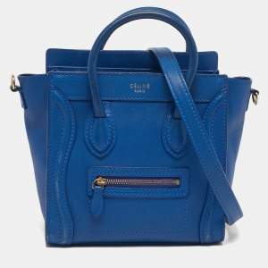 Pre Owned Celine Luggage Nano Blue Leather Tote