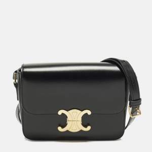 Pre Owned Celine Triomphe Teen Black Shiny Leather Shoulder Bag