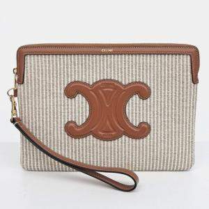 Pre Owned Celine Beige Brown Fabric and Leather Triumph Clutch