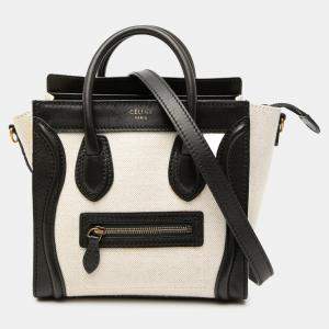 مملوكة مسبقًا Celine Black White Nano Bicolor Canvas and Leather Luggage Tote