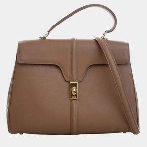 Pre Owned Celine Brown Medium Leather Classique 16 Top Handle Bag
