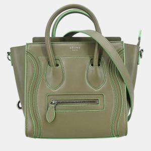 Pre Owned Celine Green Leather Nano Luggage Tote Bag