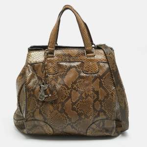 Pre Owned Celine Charm Olive Green Python Tote