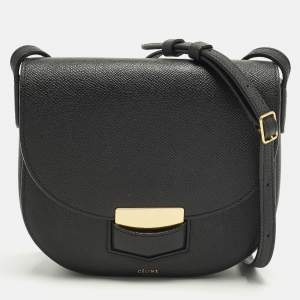 Pre Owned Celine Trotteur Small Black Leather Flap Shoulder Bag