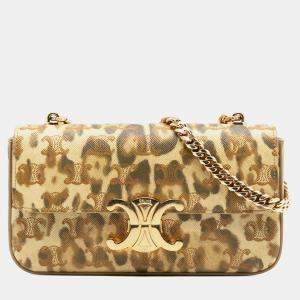 Pre Owned Celine Brown Calfskin Leopard Print Claude Chain Shoulder Bag