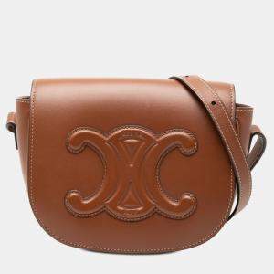 Pre Owned Celine Brown Medium Calfskin Cuir Triomphe Folco Crossbody