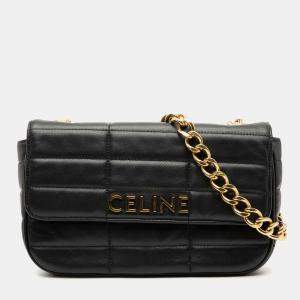 Pre Owned Celine Black Matelasse Goatskin Monochrome Chain Shoulder Bag