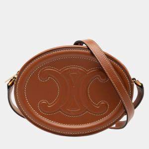Pre Owned Celine Brown Small Calfskin Cuir Triomphe Oval Crossbody