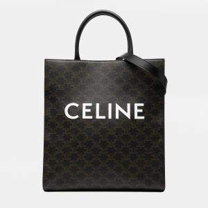 Pre Owned Celine Brown Medium Triomphe Coated Canvas Vertical Cabas Tote