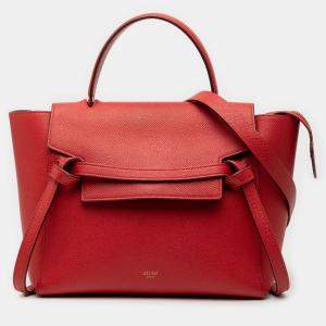 Pre Owned Celine Red Micro Grained Calfskin Belt Bag