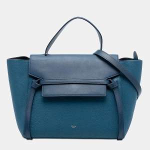 Pre Owned Celine Blue Mini Grained and Smooth Calfskin Belt Bag