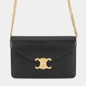 مملوكة مسبقًا Celine Triomphe Margo Chain Wallet Black Shiny Calf Leather
