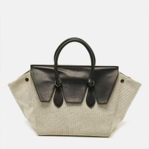 Pre Owned Celine Tie Small Black/Natural Canvas and Leather Tote