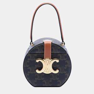 Pre Owned Celine Brown Triomphe Coated Canvas Round Box Handbag