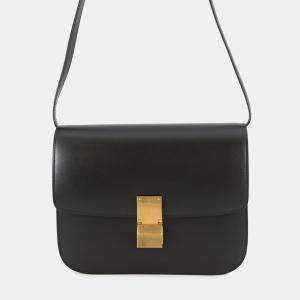 مملوكة مسبقًا Celine Classic Box Shoulder Black Leather Size Medium