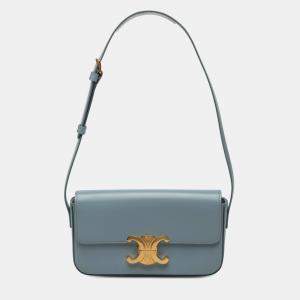 Pre Owned Celine Blue Shiny Calfskin Claude Shoulder Bag