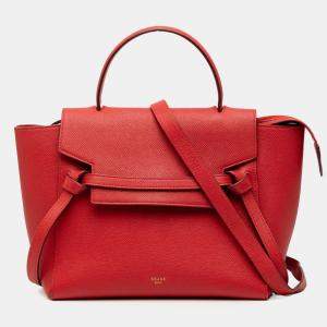 Pre Owned Celine Red Micro Grained Calfskin Belt Bag