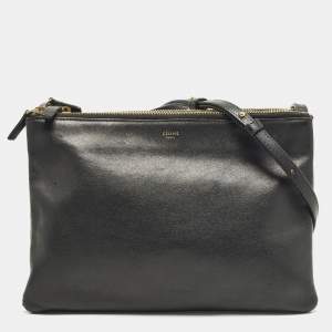 Pre Owned Céline  Trio Large Black Leather Crossbody Bag