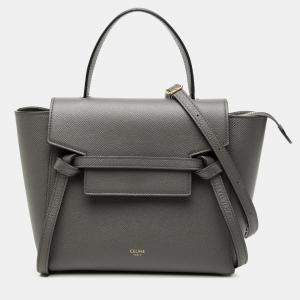 Pre Owned حقيبة سيلين نانو بيلت جلد العجل الرمادي والأزرق المحبب