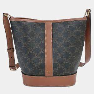 Pre Owned حقيبة دلو تريومف صغيرة قماش مطلي بني سيلين