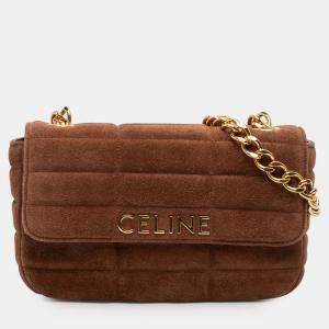 Pre Owned Celine Brown Suede Monochrome Shoulder Bag