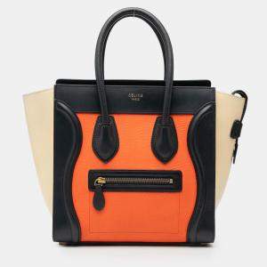 Pre Owned Celine Orange Micro Tricolor Leather Luggage Tote