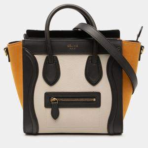 Pre Owned Celine Brown Nano Tricolor Nubuck and Drummed Calfskin Luggage Tote