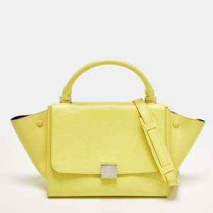 Pre Owned Celine Trapeze Small Yellow Leather Top Handle Bag