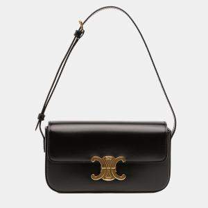 Pre Owned Celine Black Shiny Calfskin Triomphe Claude Shoulder Bag