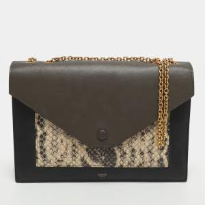 Pre Owned Celine Pocket Envelope Tri Color Leather and Python Shoulder Bag