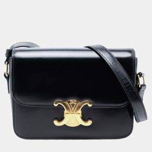 Pre Owned Celine Black Teen Shiny Calfskin Triomphe Crossbody