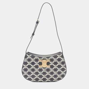 مملوكة مسبقًا Celine Medium Tilly Triomphe Shoulder Bag Coated Canvas And Leather Black White