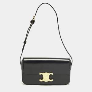 Pre Owned Celine Triomphe Claude Black Leather Shoulder Bag