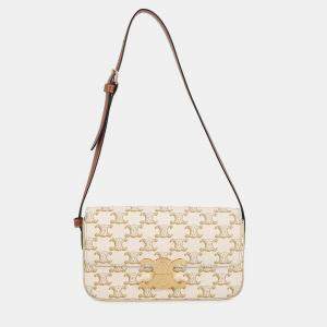 مملوكة مسبقًا Celine Triomphe Shoulder Bag White Pvc Leather