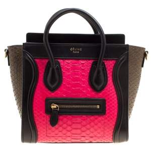 Pre Owned Celine Tri Color Python and Leather Nano Luggage Tote