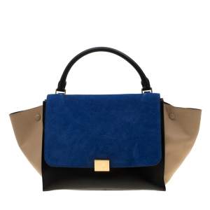 Pre Owned Celine Tri Color Leather and Suede Medium Trapeze Bag