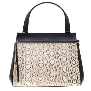 Pre Owned Celine Black/Beige Python and Leather Medium Edge Bag
